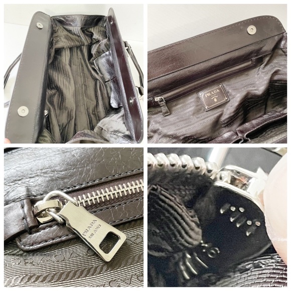 Prada dark brown Vitello leather trimmed nylon doctor bag satchel - Picture 9 of 14